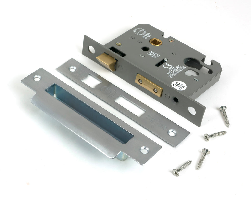 White background image of From The Anvil's Satin Chrome 3" Euro Profile Sash Lock