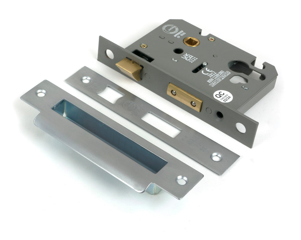 White background image of From The Anvil's Satin Chrome 3" Euro Profile Sash Lock