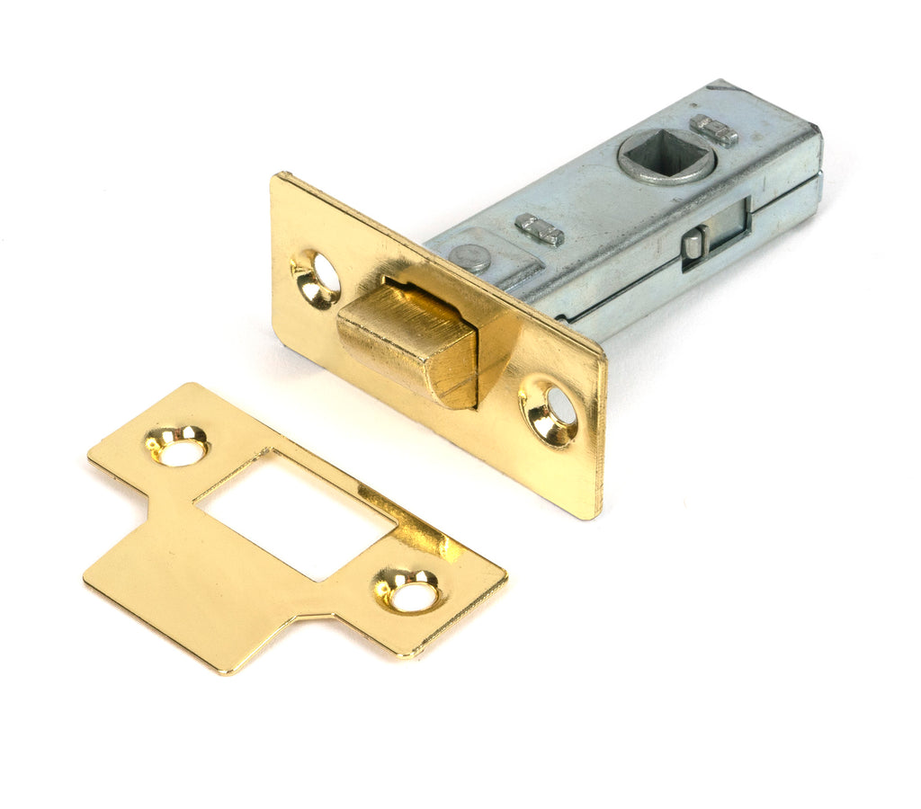 White background image of From The Anvil's Polished Brass 2½" Tubular Mortice Latch