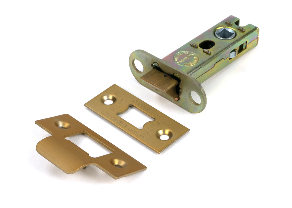 White background image of From The Anvil's Satin Brass 3" Heavy Duty Latch