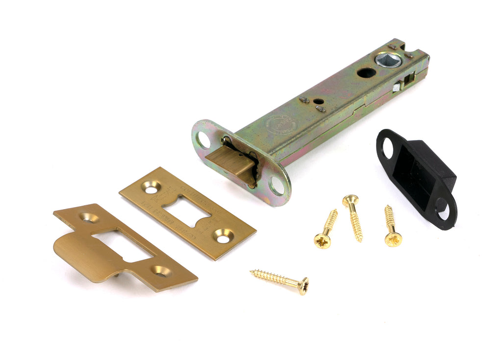 White background image of From The Anvil's Satin Brass 5" Heavy Duty Latch