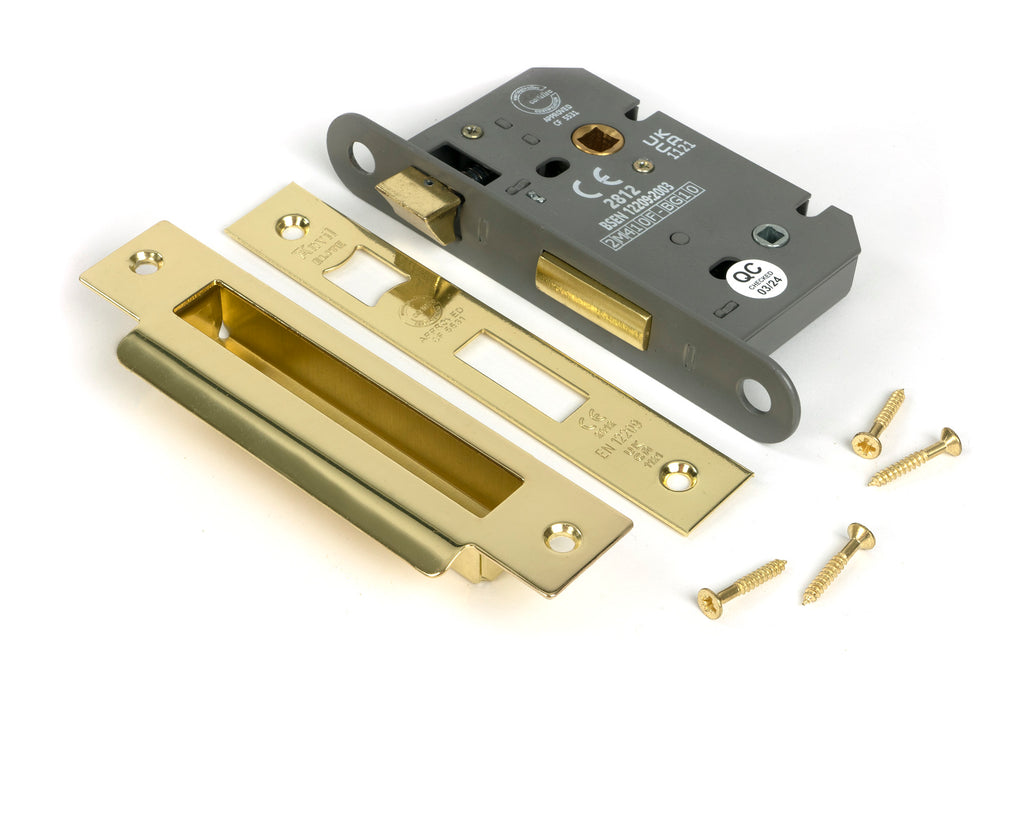 White background image of From The Anvil's Polished Brass 2½" Heavy Duty Bathroom Mortice Lock