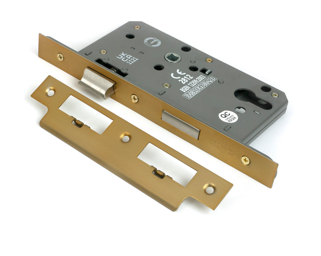 Satin Brass Euro Din Sash Lock - 60mm Backset/72mm Centre