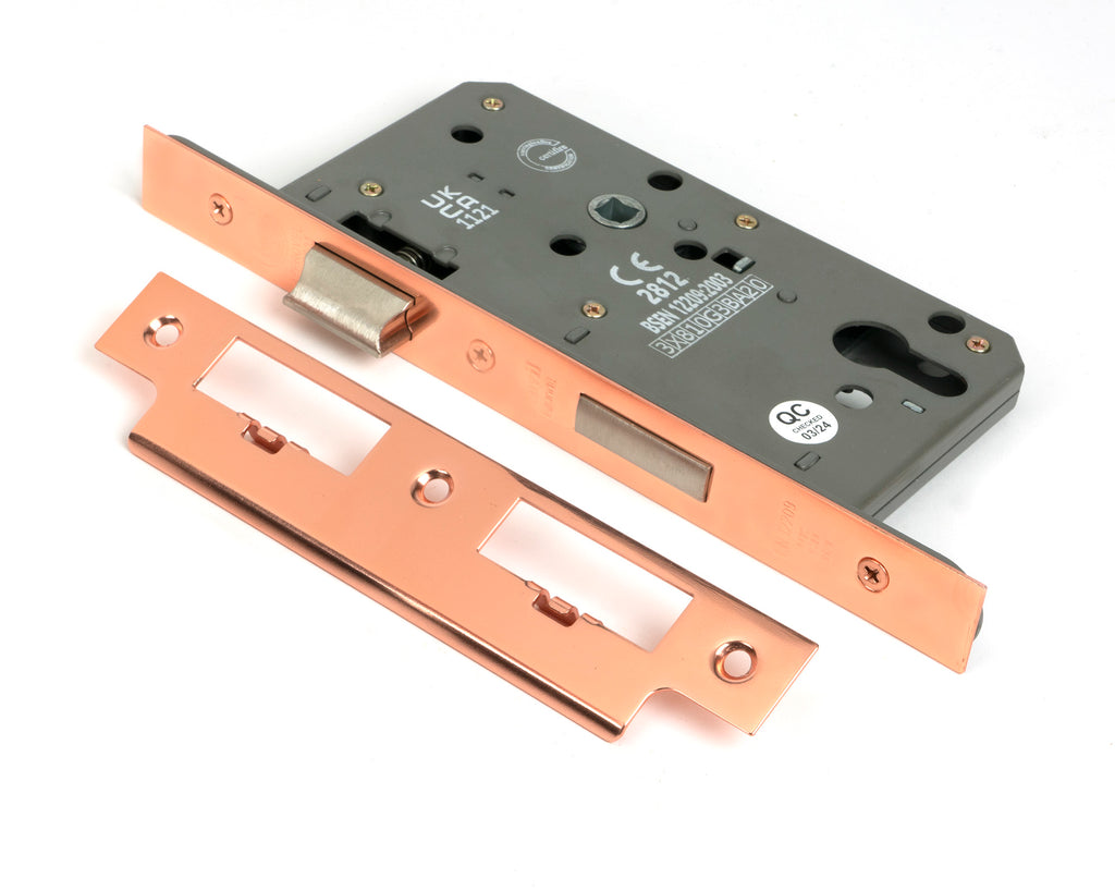 Polished Bronze Euro Din Sash Lock - 60mm Backset/72mm Centre