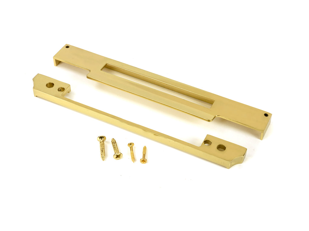 White background image of From The Anvil's Polished Brass ½" Rebate Kit for Euro Din Sash Lock