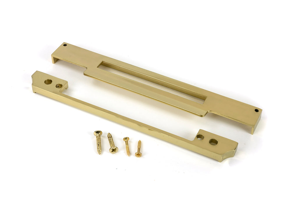 White background image of From The Anvil's Polished Brass ½" Rebate Kit for Euro Din Sash Lock