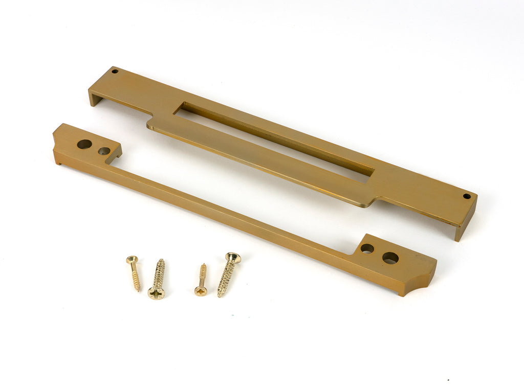 White background image of From The Anvil's Satin Brass ½" Rebate Kit for Euro Din Sash Lock