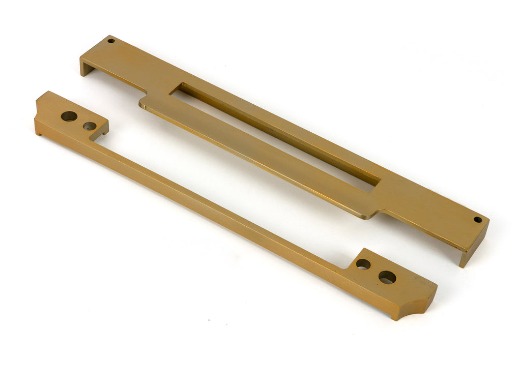 White background image of From The Anvil's Satin Brass ½" Rebate Kit for Euro Din Sash Lock