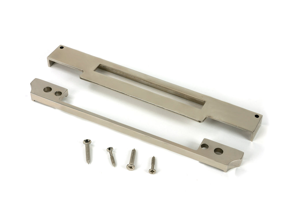 White background image of From The Anvil's Polished Nickel ½" Rebate Kit for Euro Din Sash Lock