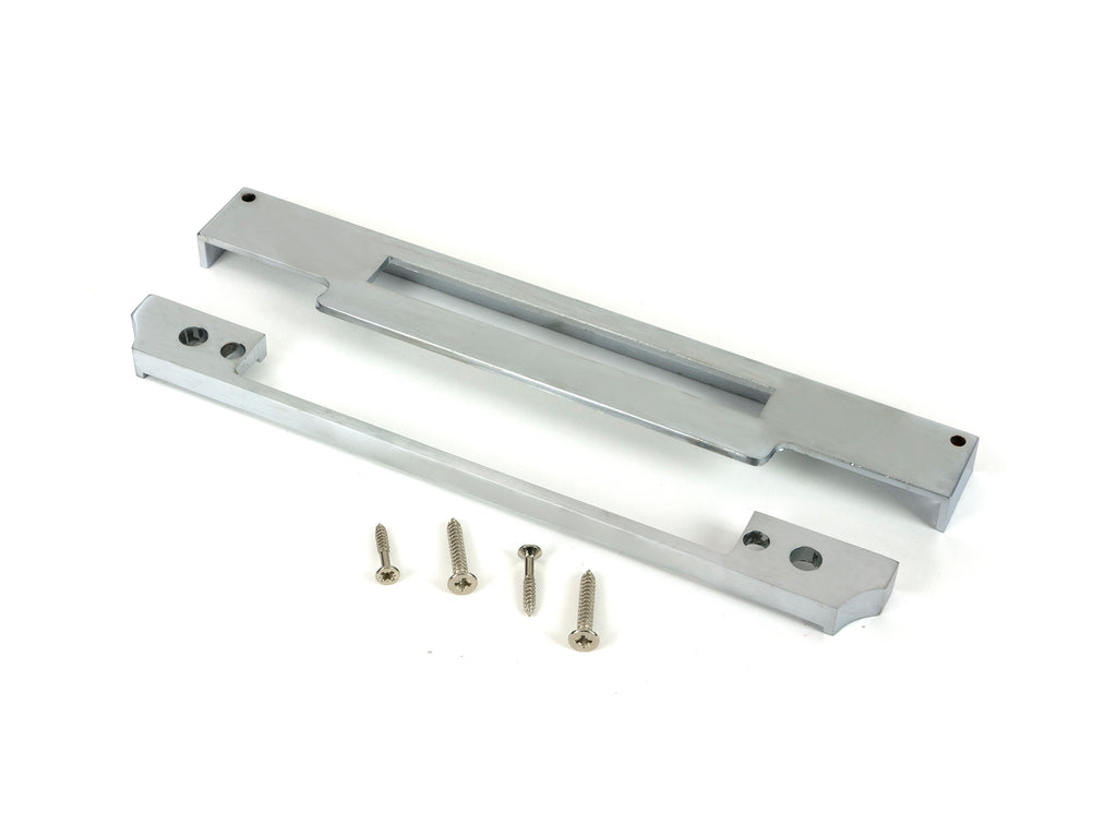 White background image of From The Anvil's Satin Chrome ½" Rebate Kit for Euro Din Sash Lock