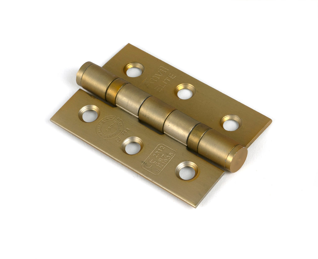 White background image of From The Anvil's Satin Brass 3" Ball Bearing Butt Hinge (Pair) ss