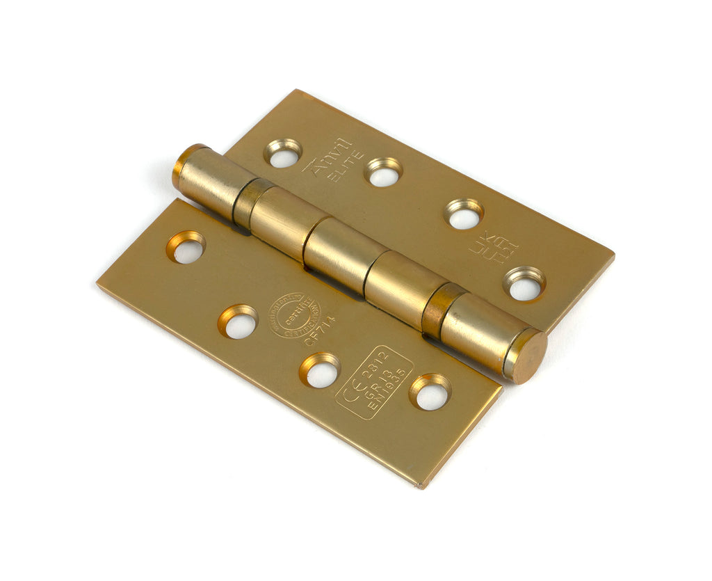 White background image of From The Anvil's Satin Brass 4" Ball Bearing Butt Hinge (Pair) ss