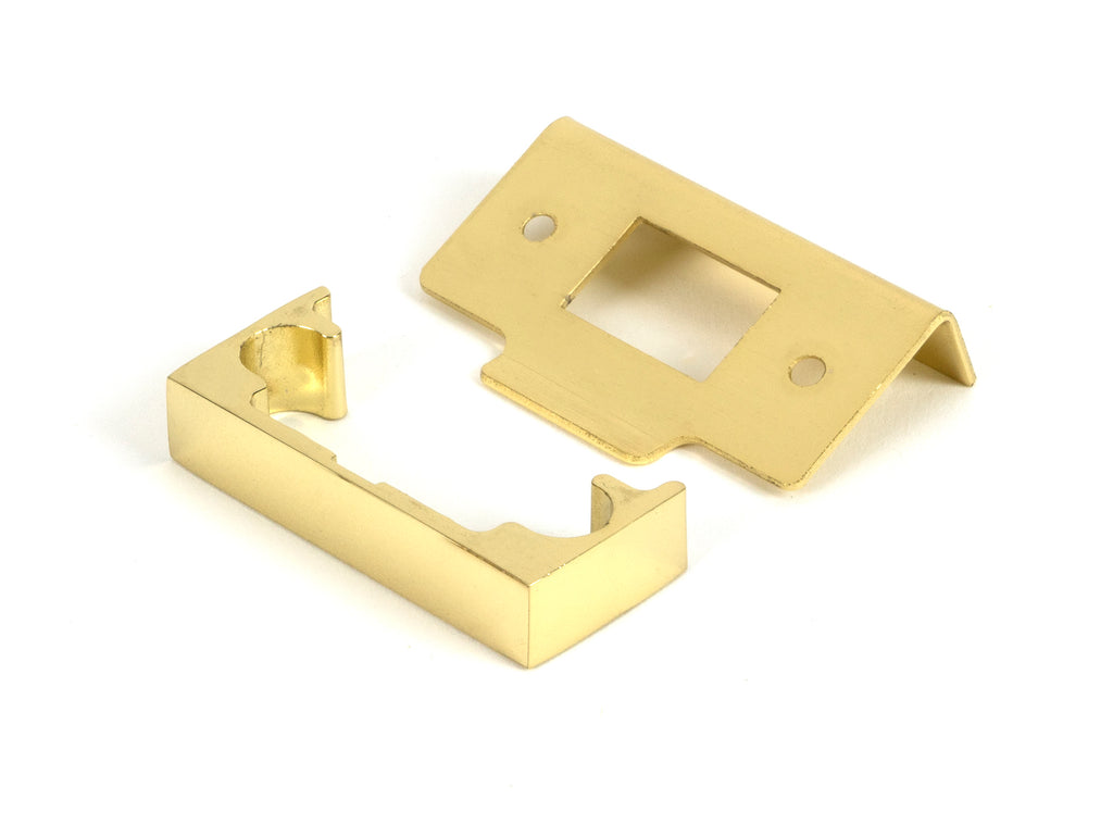 White background image of From The Anvil's Polished Brass ½" Rebate Kit for Tubular Mortice Latch