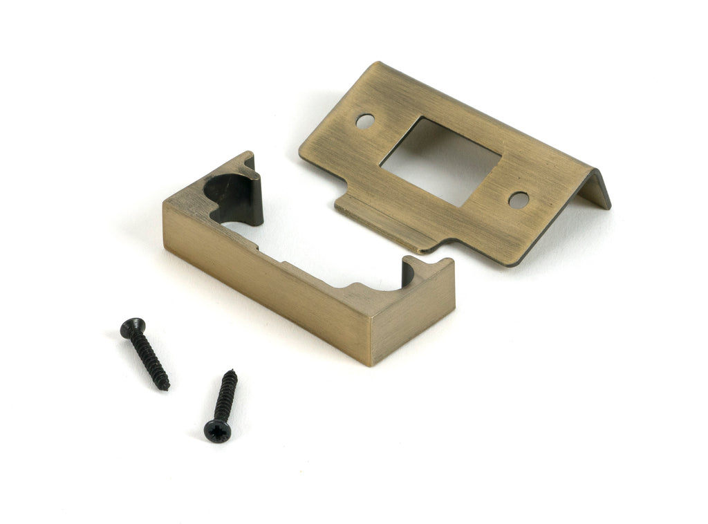 White background image of From The Anvil's Aged Brass ½" Rebate Kit for Tubular Mortice Latch