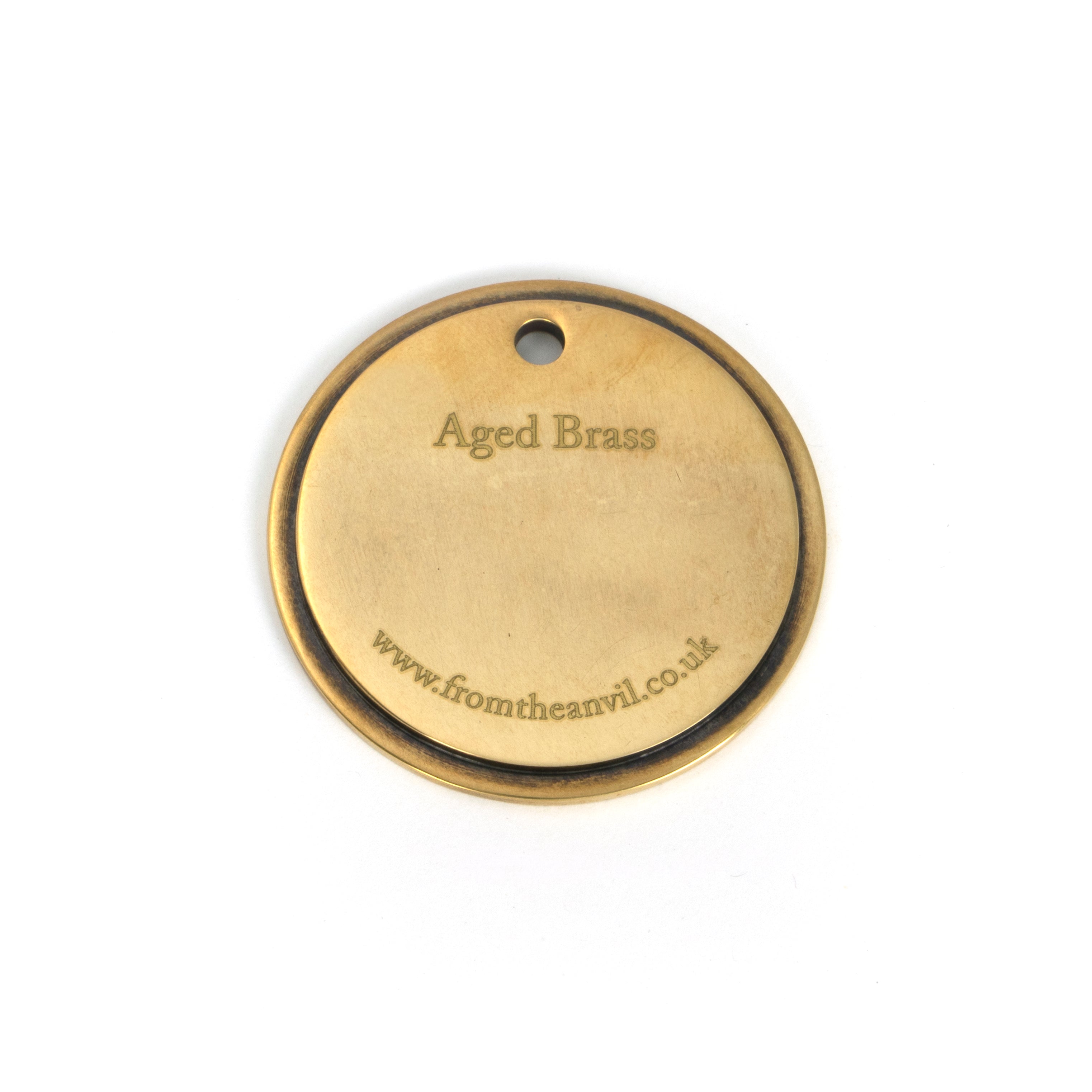 White background image of From The Anvil's Aged Brass finish swatch