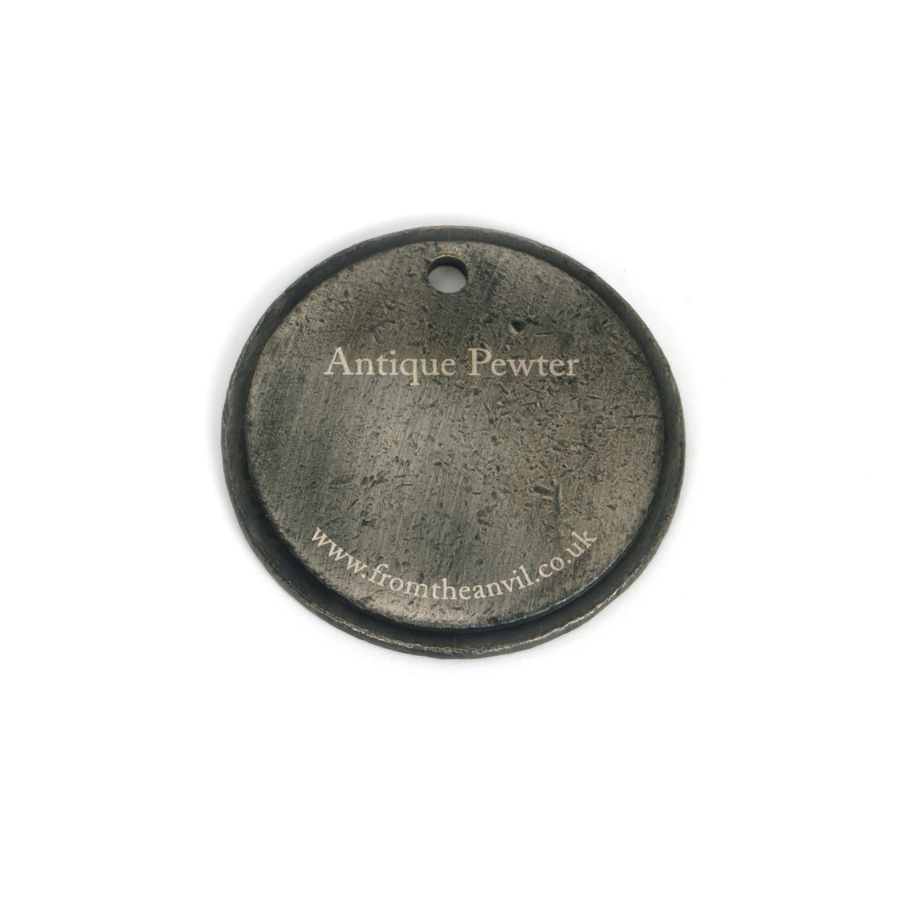 White background image of From The Anvil's Antique Pewter finish swatch
