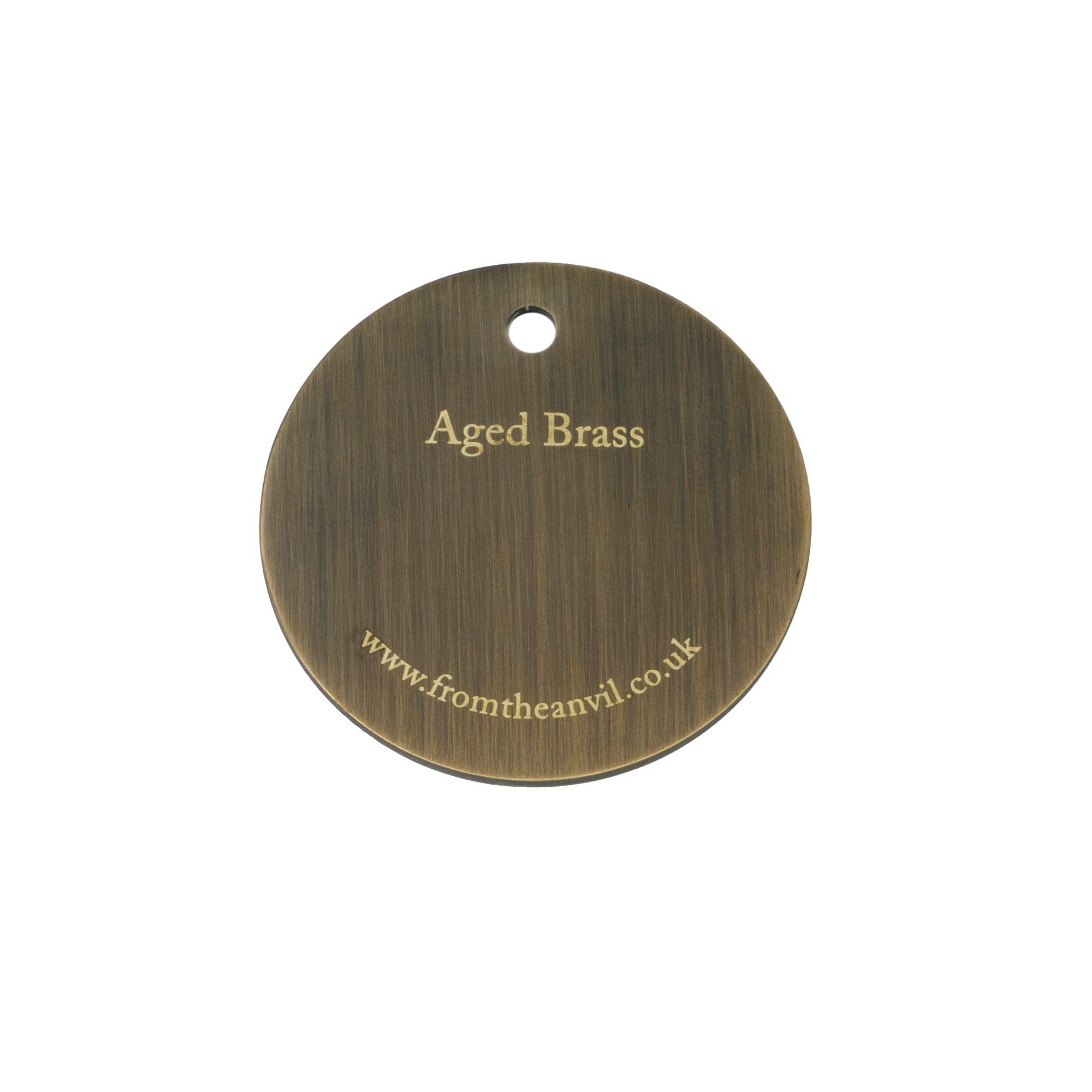 White background image of From The Anvil's Aged Brass finish swatch