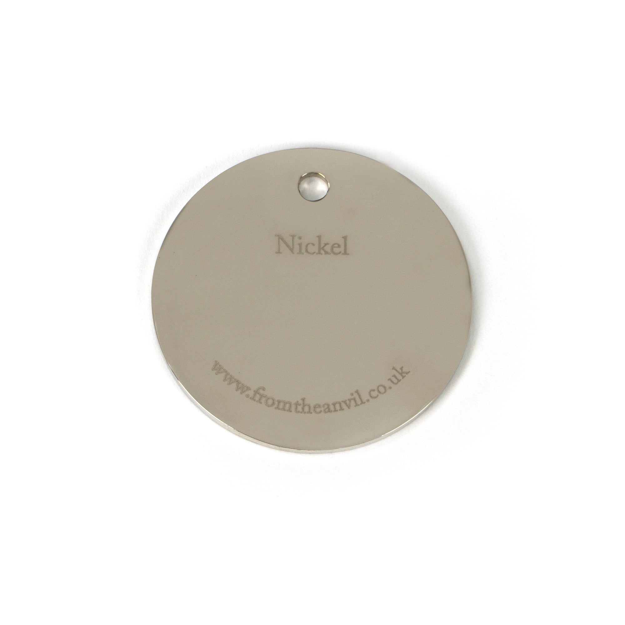 White background image of From The Anvil's Polished Nickel finish swatch