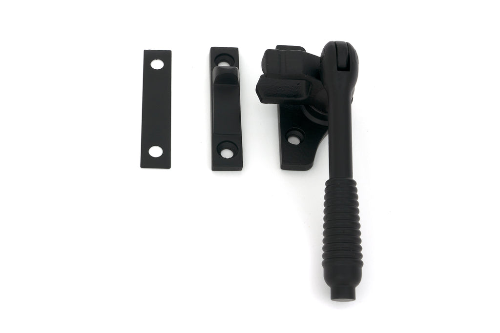 White background image of From The Anvil's Matt Black Night-Vent Locking Reeded Fastener (Steel Window)