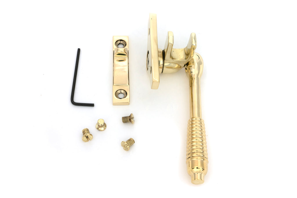 White background image of From The Anvil's Polished Brass Night-Vent Locking Reeded Fastener (Steel Window)