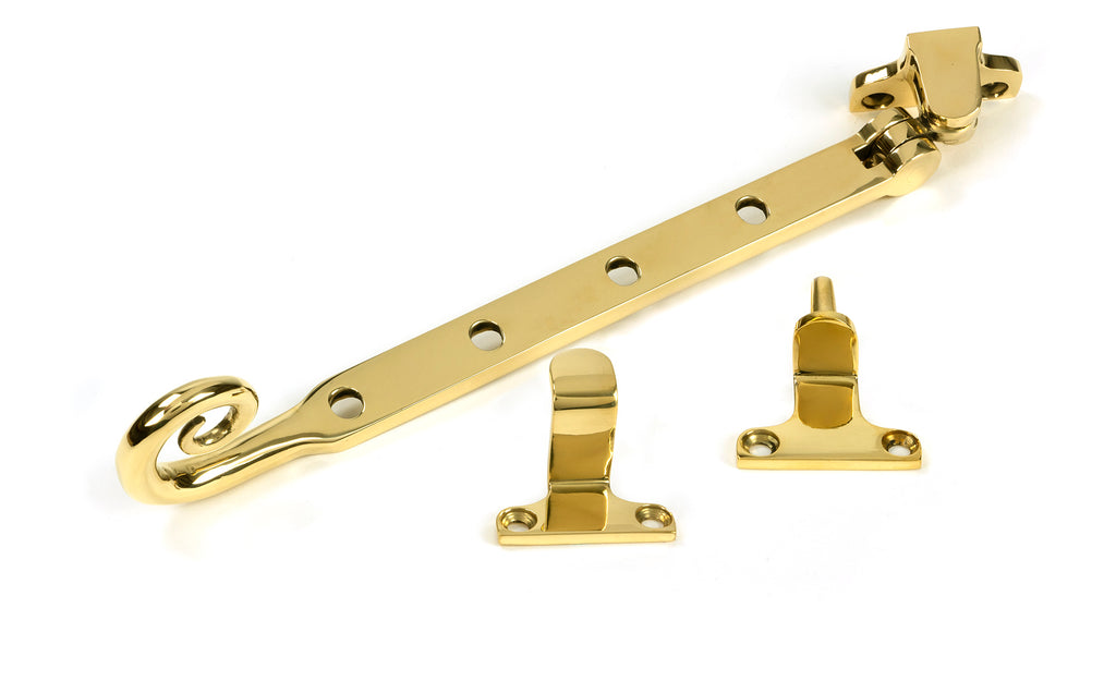 White background image of From The Anvil's Polished Brass 10" Monkeytail Stay (Steel Window)