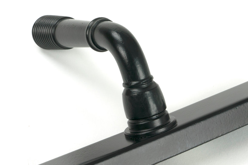 White background image of From The Anvil's Matt Black Reeded Slimline Lever Espag. Lock Set