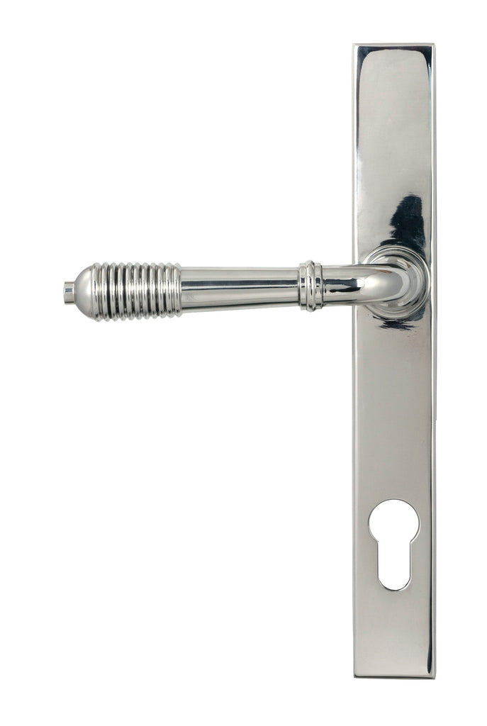 White background image of From The Anvil's Polished Marine SS (316) Reeded Slimline Lever Espag. Lock Set