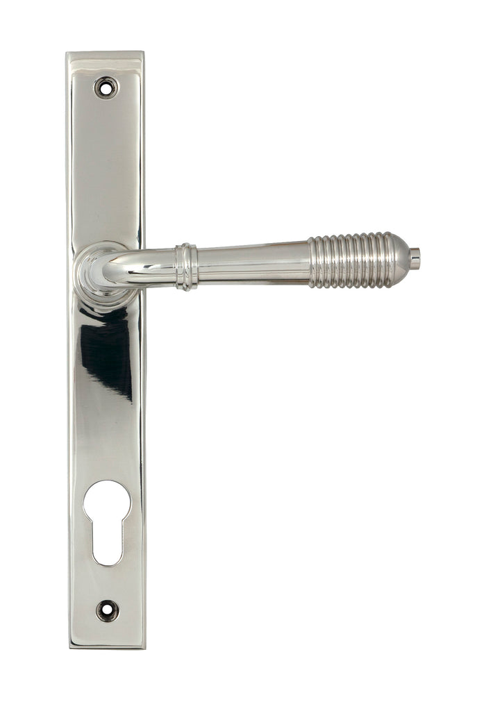 White background image of From The Anvil's Polished Marine SS (316) Reeded Slimline Lever Espag. Lock Set