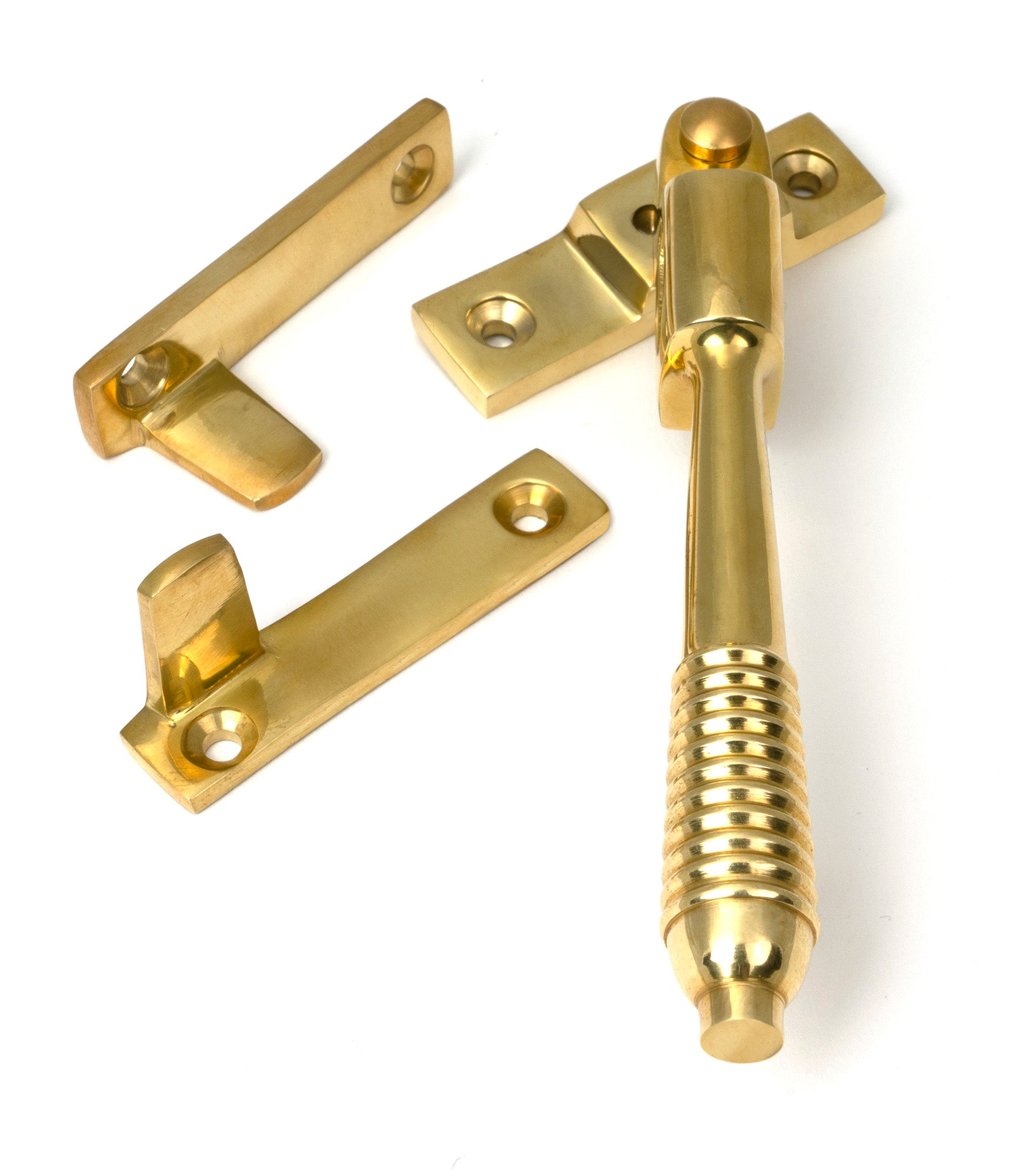 From The Anvil's Polished Brass Night-Vent Locking Reeded Fastener