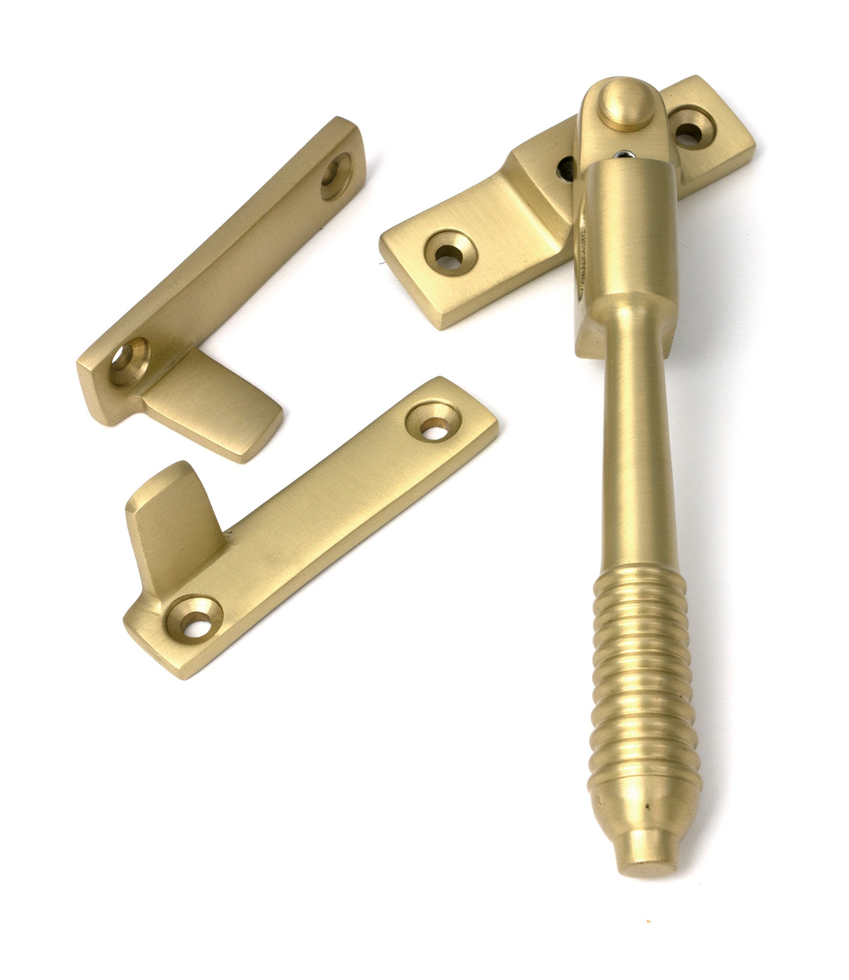 From The Anvil's Satin Brass Night-Vent Locking Reeded Fastener