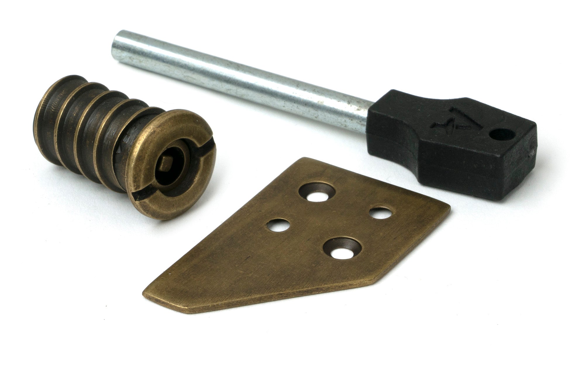 From The Anvil's Burnished Brass Key-Flush Sash Stop