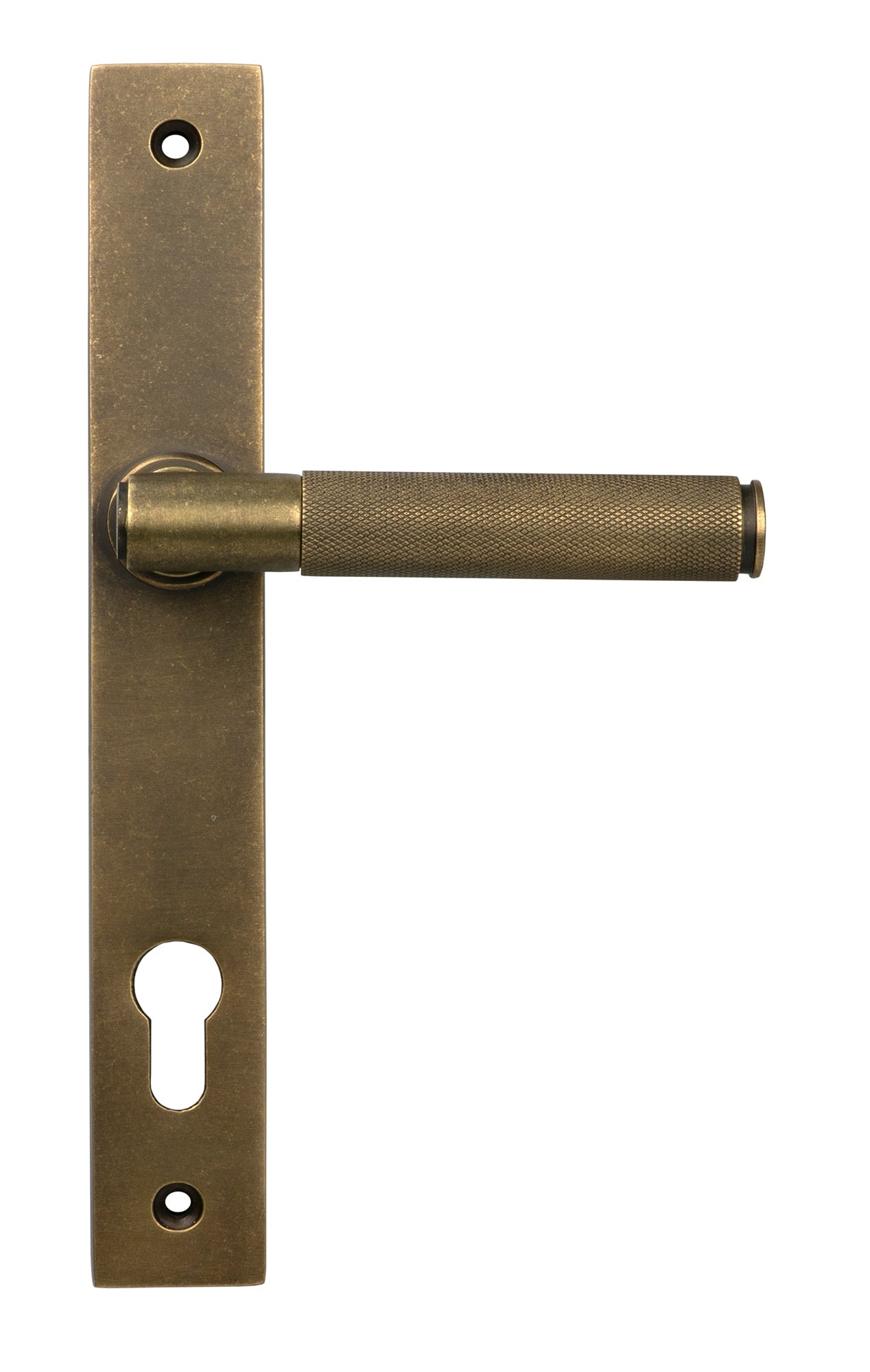 From The Anvil's Burnished Brass Brompton Slimline Lever Espag. Lock Set