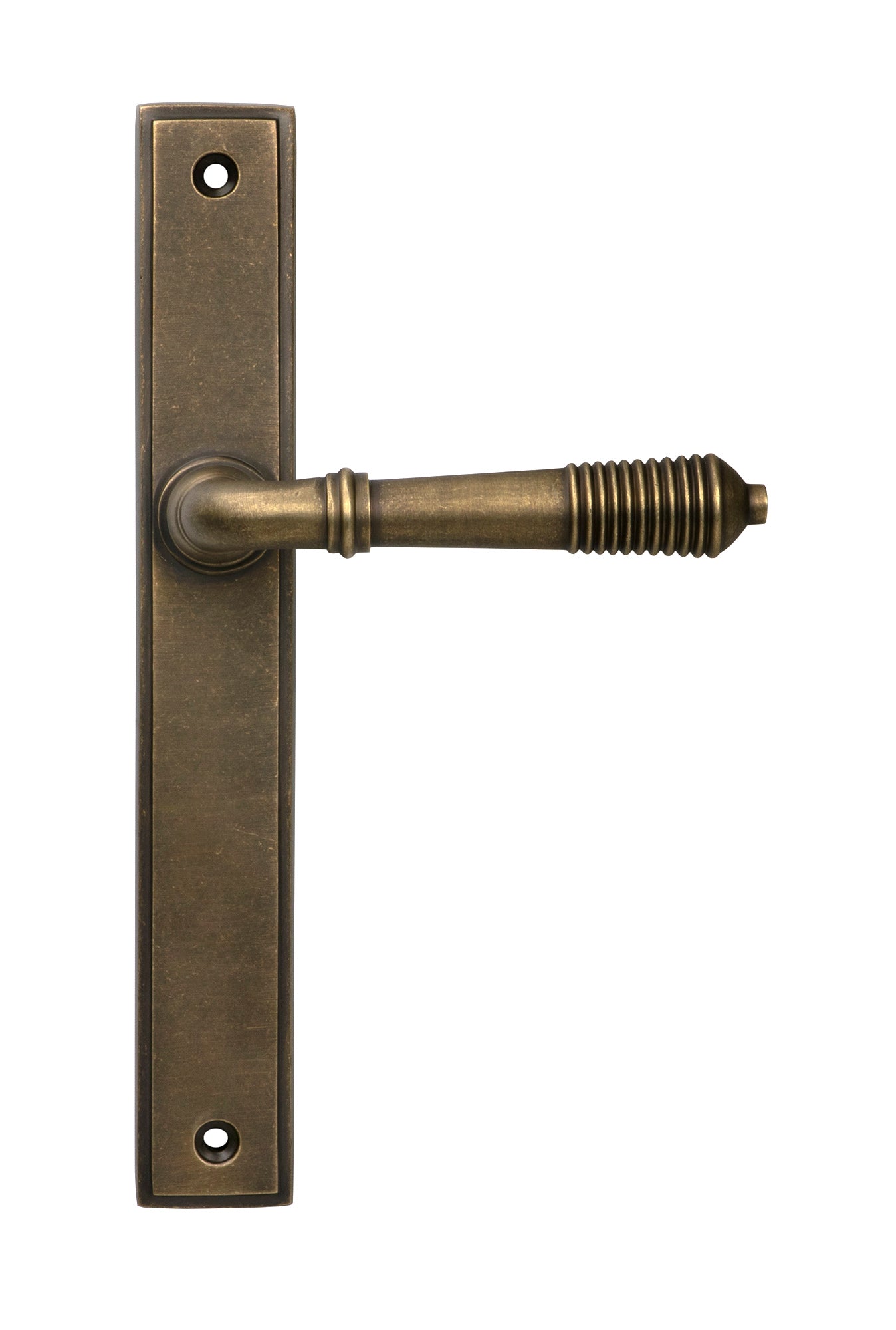 From The Anvil's Burnished Brass Reeded Slimline Lever Espag. Latch Set