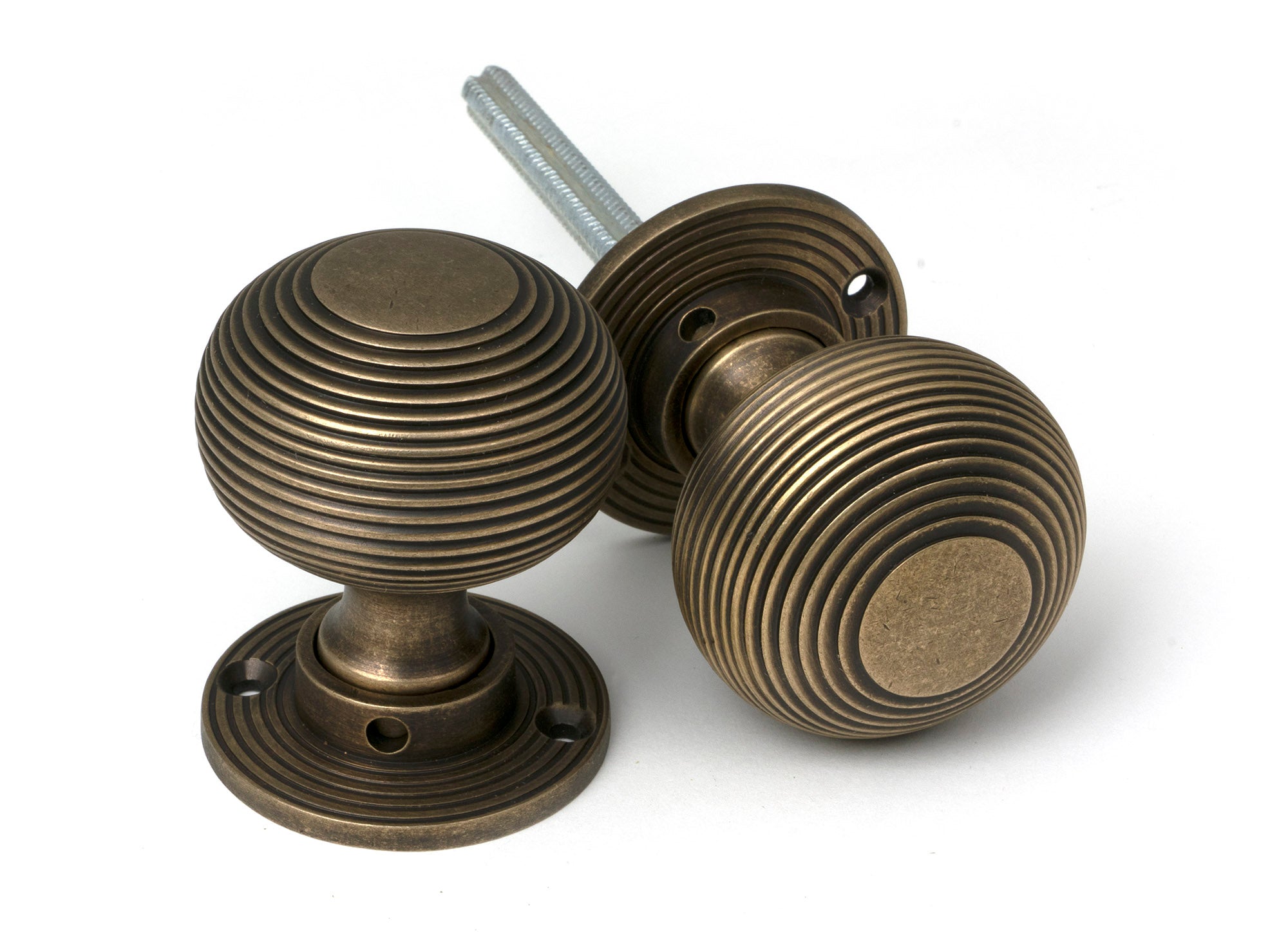 From The Anvil's Burnished Brass Heavy Beehive Mortice/Rim Knob Set