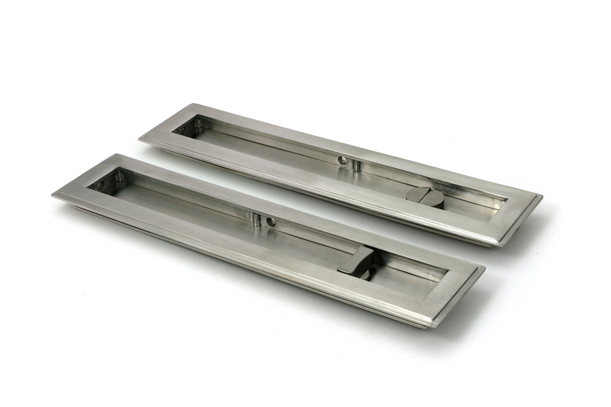 From The Anvil's Satin Marine SS (316) Art Deco Rectangular Pull - Privacy Set