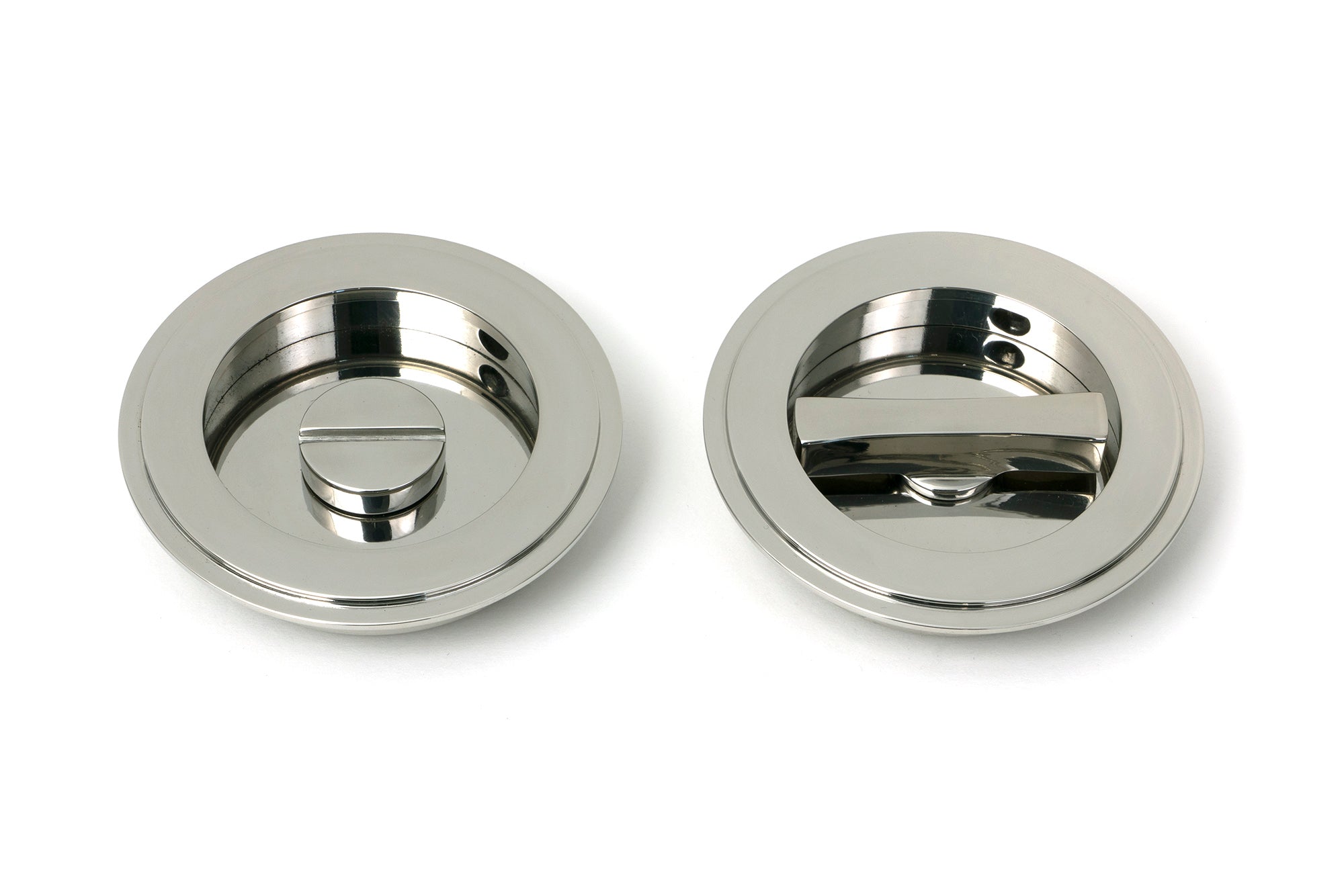 From The Anvil's Polished Marine SS (316) Art Deco Round Pull - Privacy Set
