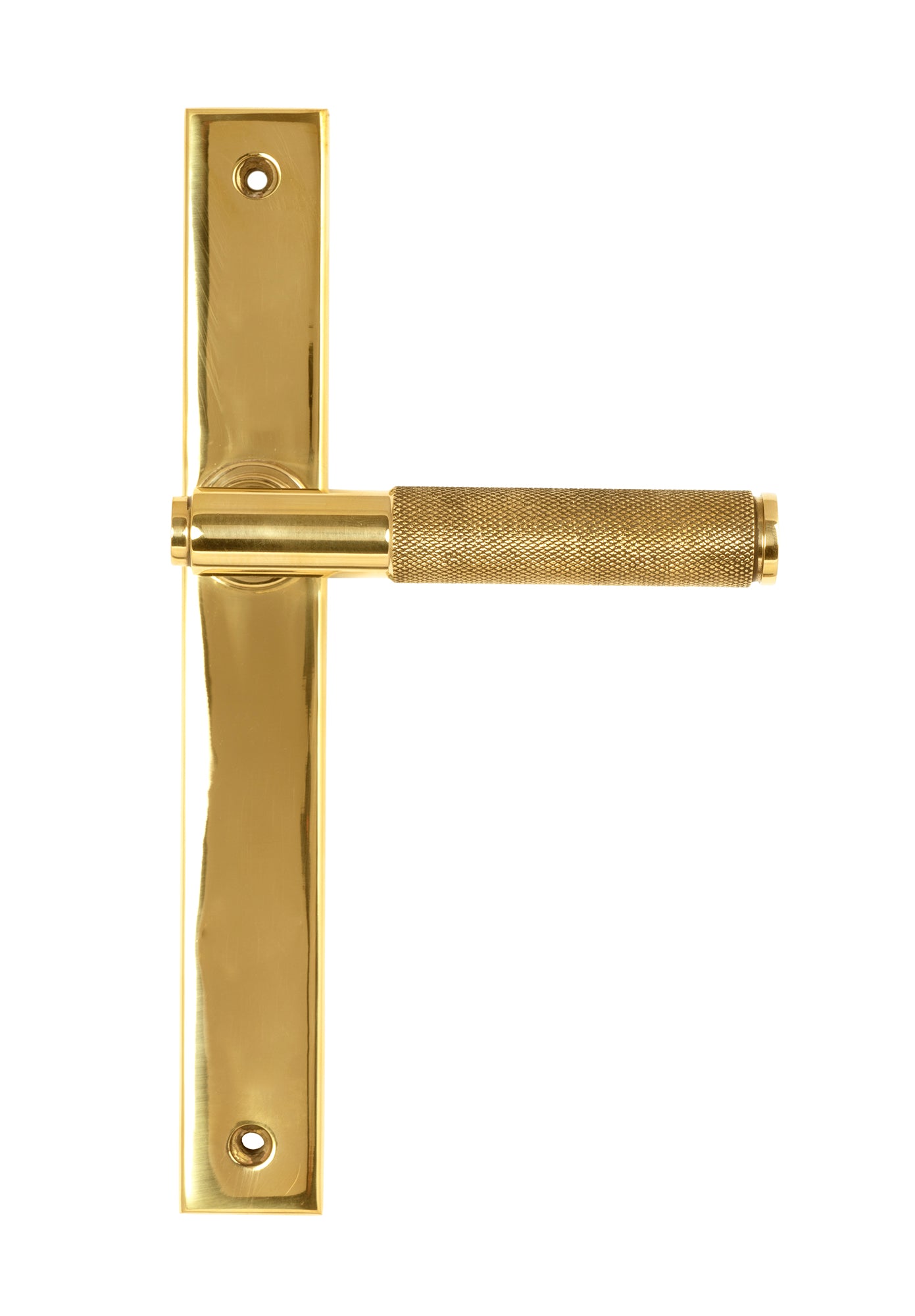 From The Anvil's Polished Brass Brompton Slimline Lever Espag. Latch Set