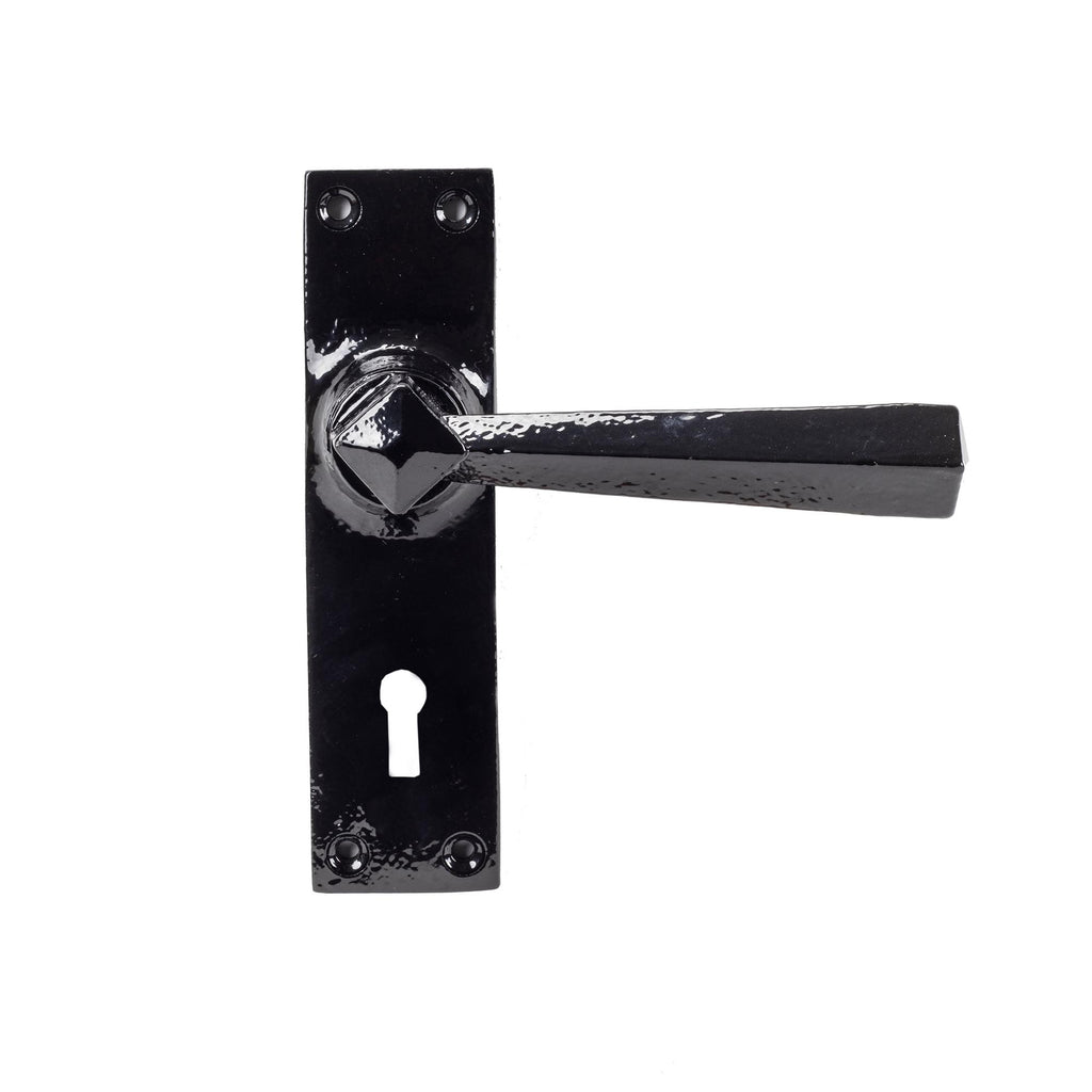 White background image of From The Anvil's Black Straight Lever Lock Set | From The Anvil