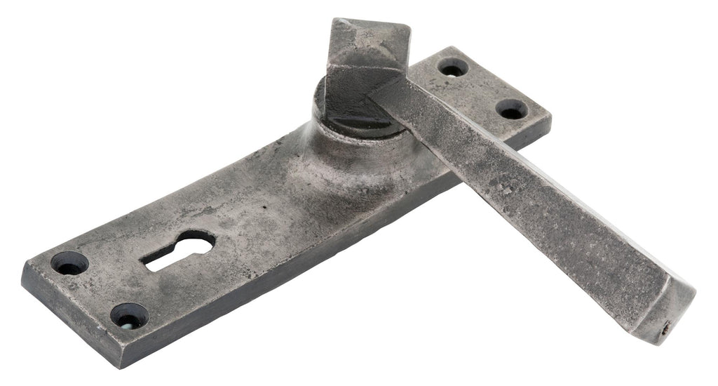 White background image of From The Anvil's Antique Pewter Straight Lever Lock Set | From The Anvil