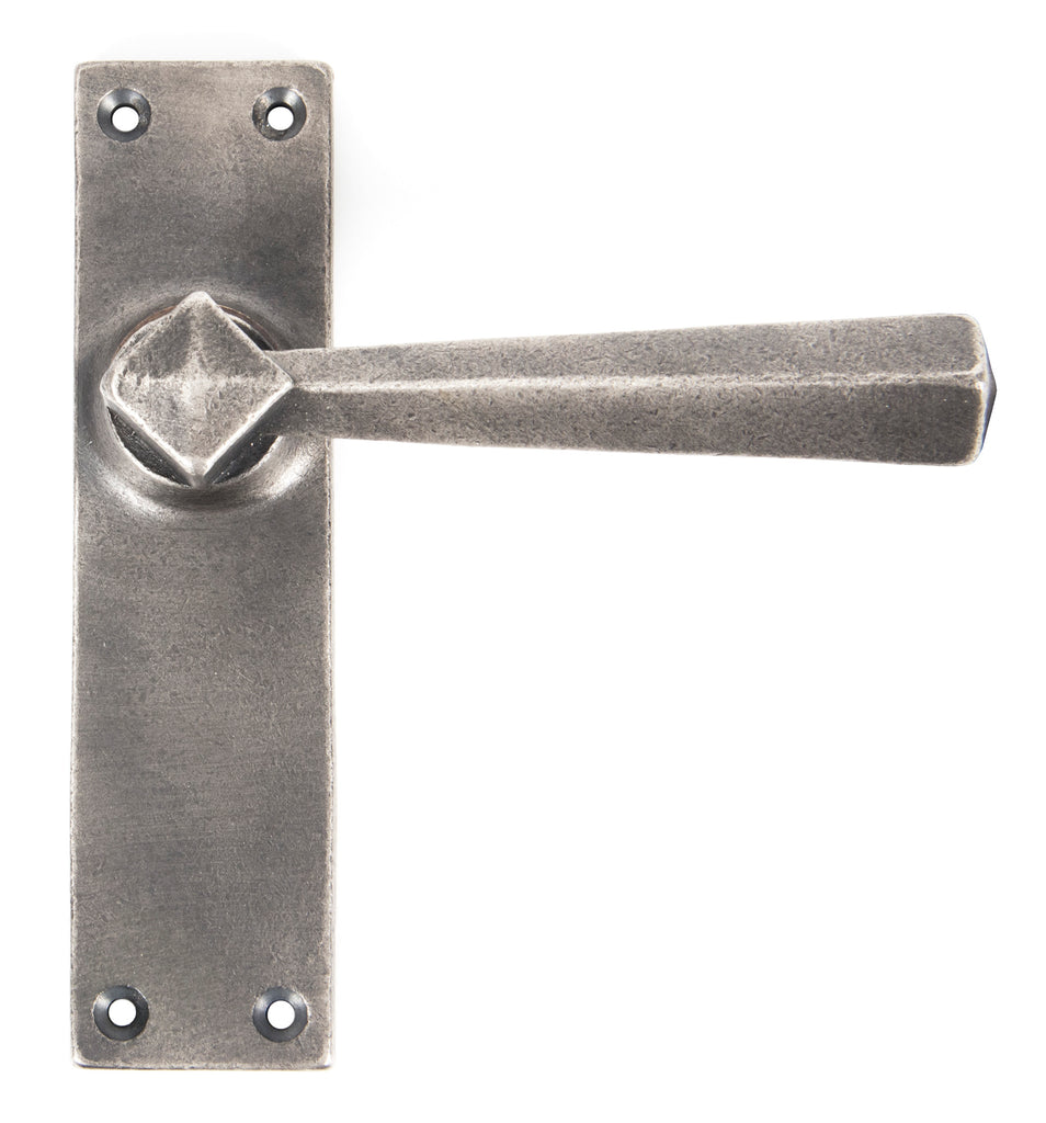 White background image of From The Anvil's Antique Pewter Straight Lever Latch Set | From The Anvil