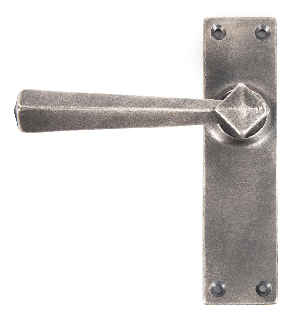 White background image of From The Anvil's Antique Pewter Straight Lever Latch Set | From The Anvil