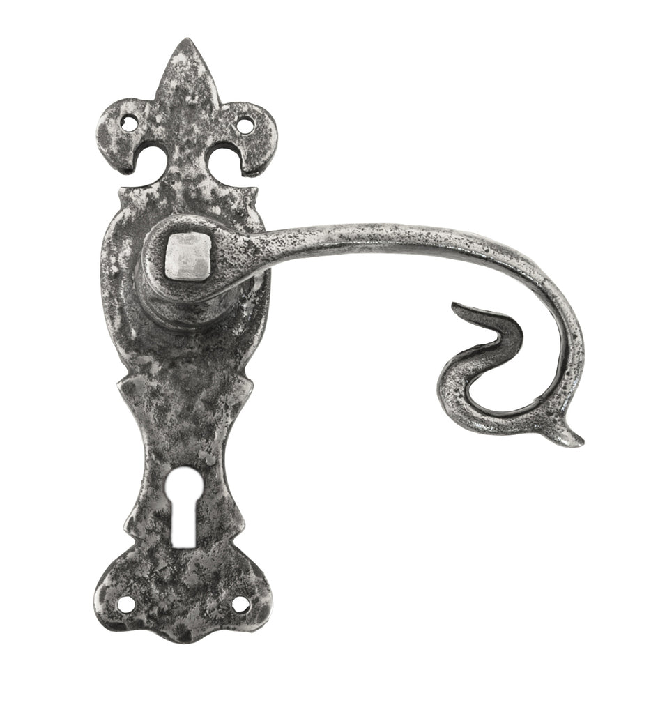 White background image of From The Anvil's Natural Textured Curly Lever Lock Set | From The Anvil