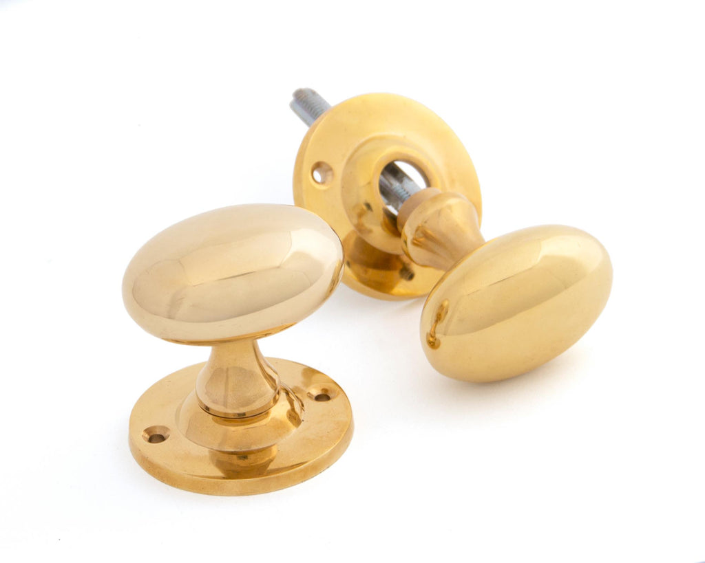 White background image of From The Anvil's Polished Brass Oval Mortice/Rim Knob Set | From The Anvil