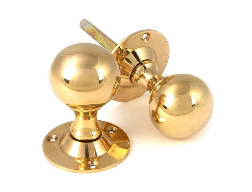 White background image of From The Anvil's Polished Brass Ball Mortice Knob Set | From The Anvil