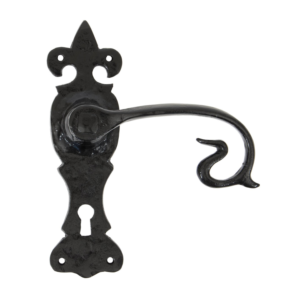 White background image of From The Anvil's Black Curly Lever Lock Set | From The Anvil