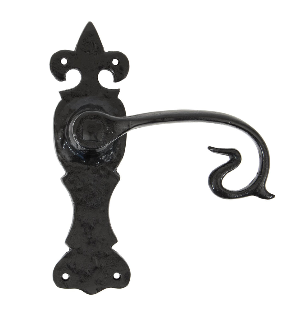 White background image of From The Anvil's Black Curly Lever Latch Set | From The Anvil