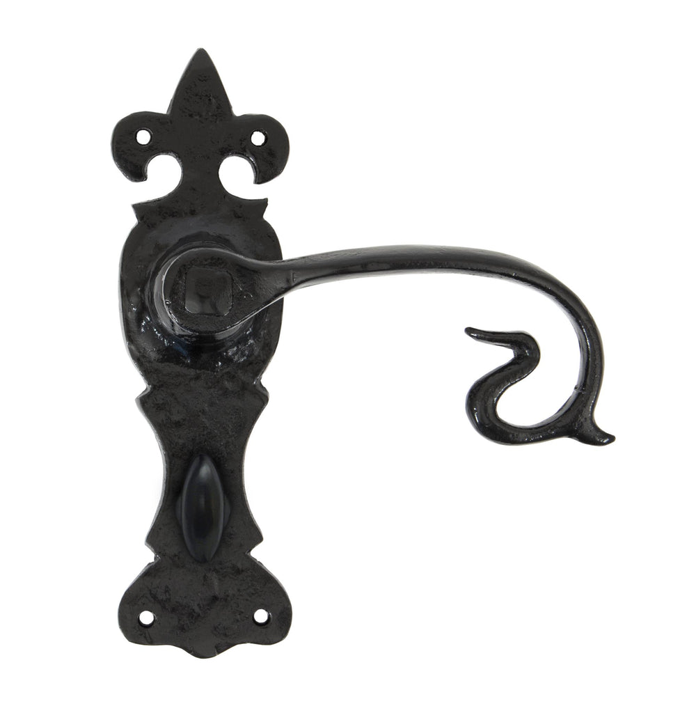 White background image of From The Anvil's Black Curly Lever Bathroom Set | From The Anvil