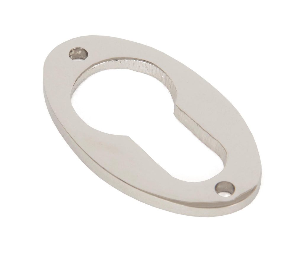 White background image of From The Anvil's Polished Nickel Oval Euro Esctucheon | From The Anvil