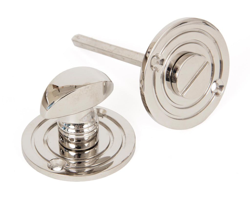 White background image of From The Anvil's Polished Nickel Round Thumbturn Set | From The Anvil