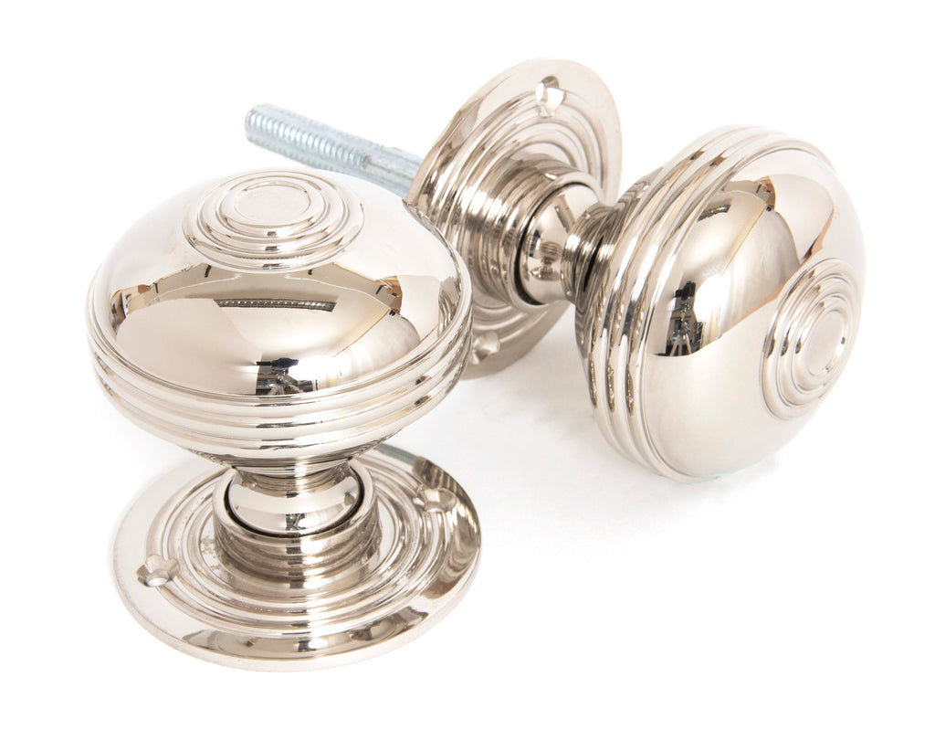 White background image of From The Anvil's Polished Nickel Prestbury Mortice/Rim Knob Set | From The Anvil